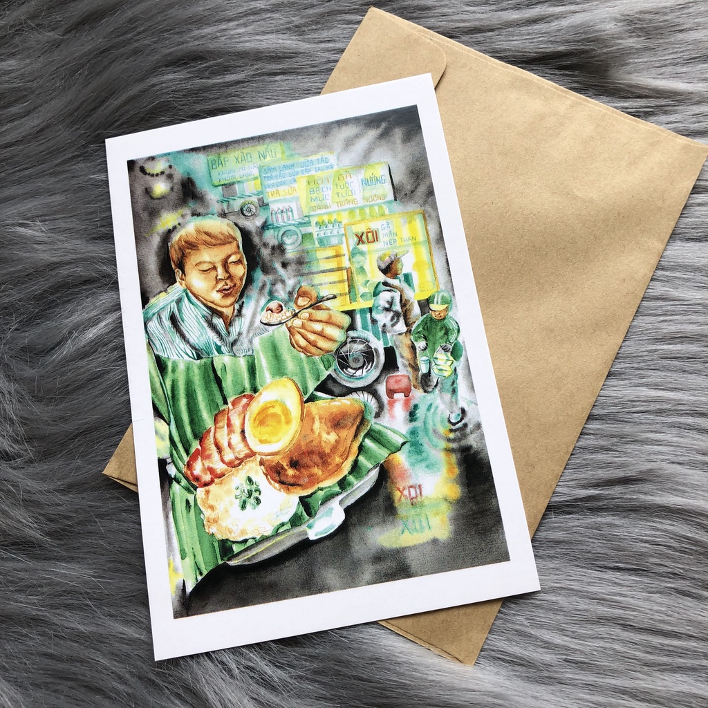 Postcard, Thiệp chúc mừng, Tranh trang trí BST Sài Gòn 24h - HS Thadu  kèm bao thư Kraft