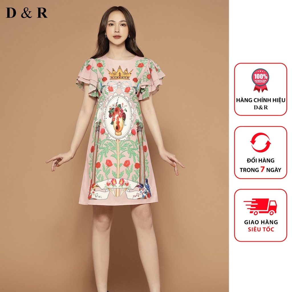 Đầm trung niên thiết kế nữ đính đá hai lớp Quảng Châu cao cấp váy dự tiệc sang chảnh thương hiệu thời trang D&R D037