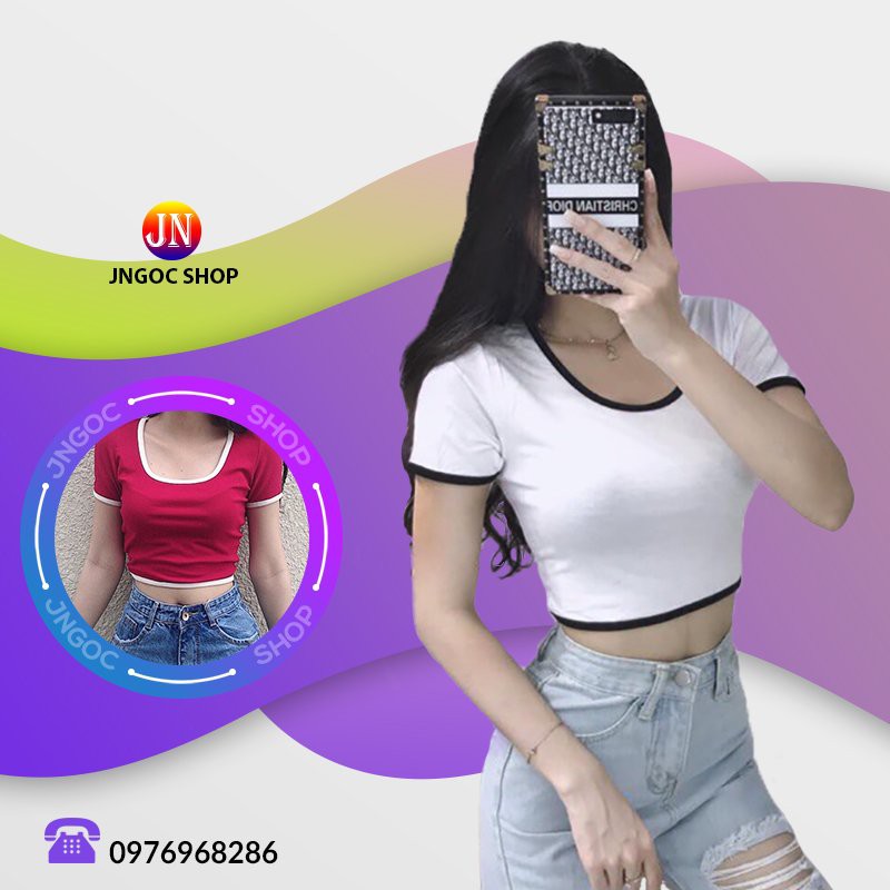 Áo croptop nữ tay ngắn cổ vuông sexy, Áo thun nữ croptop tay ngắn ôm body trẻ trung