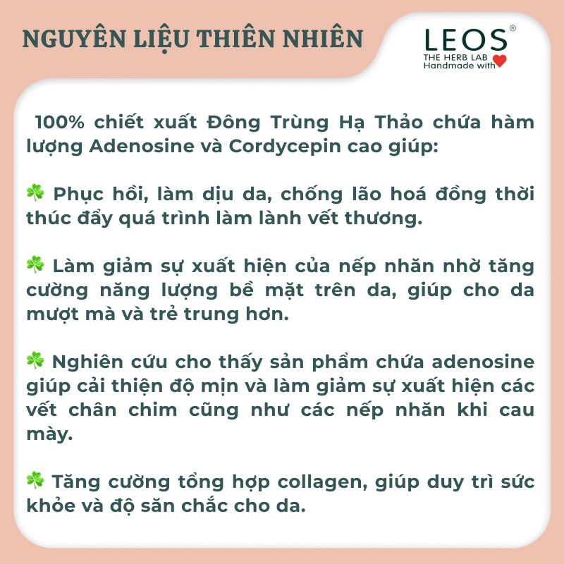 Chống Nắng Phục Hồi Da Đông Trùng Hạ Thảo chống nắng sinh học, dưỡng ẩm da - HANDMADE by LEOS - The Herb Lab | BigBuy360 - bigbuy360.vn