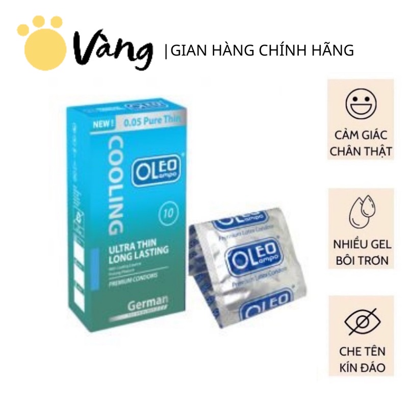 Bao Cao Su Siêu Mỏng Kéo Dài Thời Gian Oleo Cooling 0.05mm Tinh Chất Bạc Hà Mát Lạnh Hộp 10 Bao