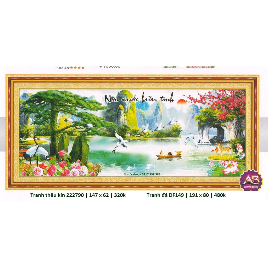 Tranh thêu chữ thập phong cảnh - non nước hữu tình 222790 - thêu kín (KT: 147 x 62 cm)