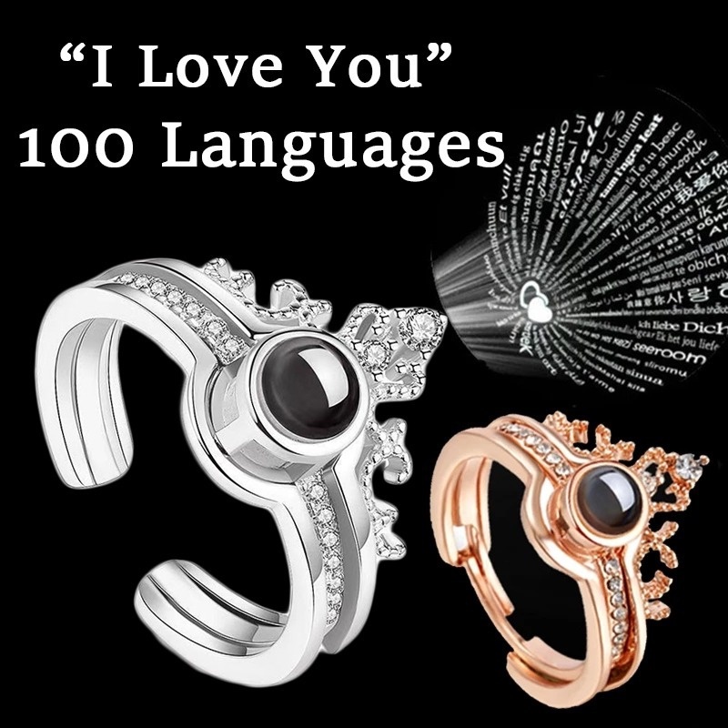 Set 100 nhẫn 2 trong 1 hình vương miện đính đá lãng mạn cho cặp đôi