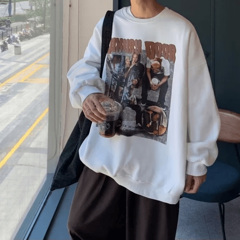 Áo Nỉ Chui Đầu Cỡ Lớn In Họa Tiết Hoạt Hình Phong Cách Hip Hop Đường Phố Nhật Bản Cho Nam [M-5XL]