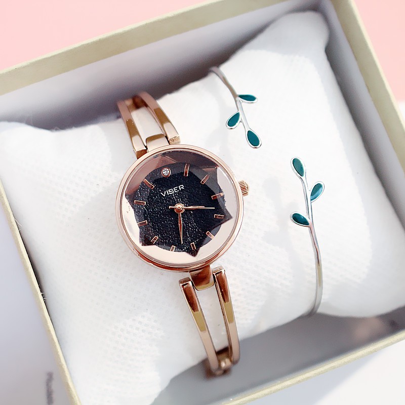 Đồng hồ nữ Viser3 dây thép cao cấp mặt tròn quý phái