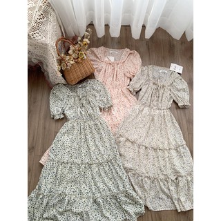 váy, đầm hoa nhí tầng chun eo 3 màu hoa nhí xanh, tím, hồng (shop cam kết ảnh thật tự chụp 100%)