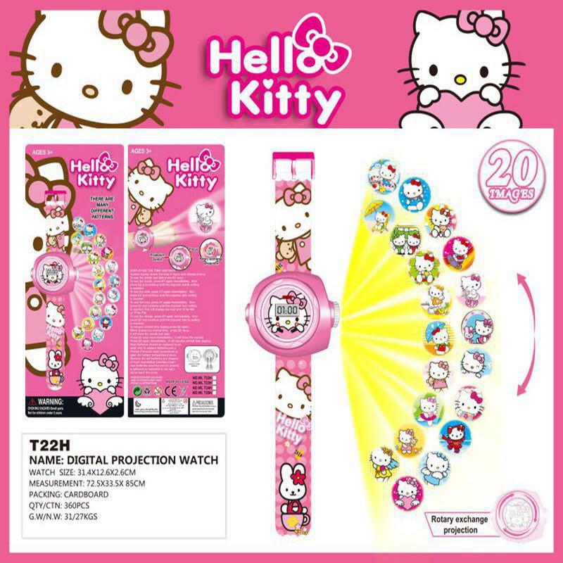 Đồng hồ kèm đèn led chiếu sáng 3D hình Hello Kitty / Doraemon