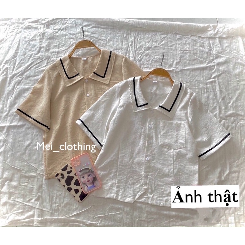 [Ảnh thật/video] Áo sơmi dáng ngắn cộc tay chất đũi mặc ĐI HỌC