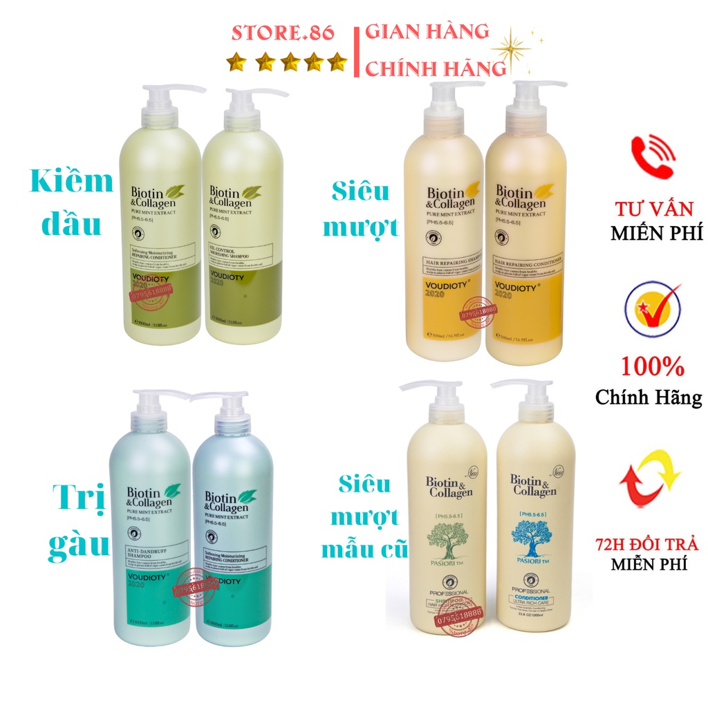 Dầu gội Biotin &amp; collagen voudioty siêu mềm mượt kích thích mọc tóc chống rụng tóc, dầu gội biotin cặp 500ml – 1000ml