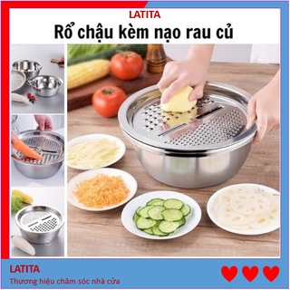 Bộ thau rổ bào rau củ inox 304 không gỉ 3 món latita la3031