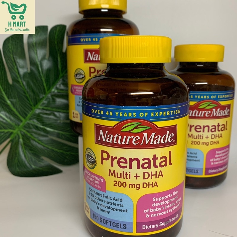 Vitamin bà bầu Prenatal + DHA 200mg Nature Made của Mỹ - 200 viên