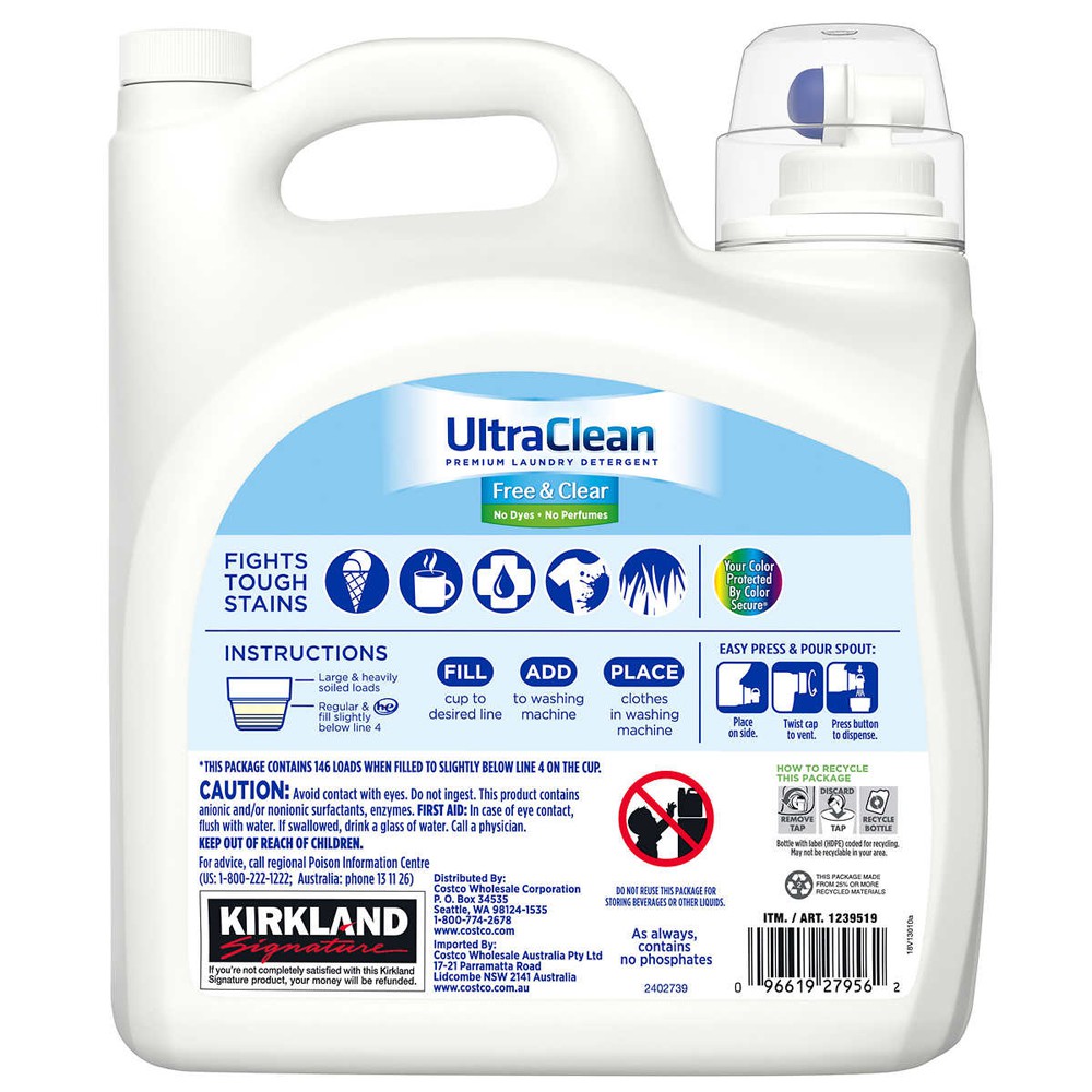 Nước giặt Kirkland Signature Ultra Clean Free &amp; Clear, 5.73L
