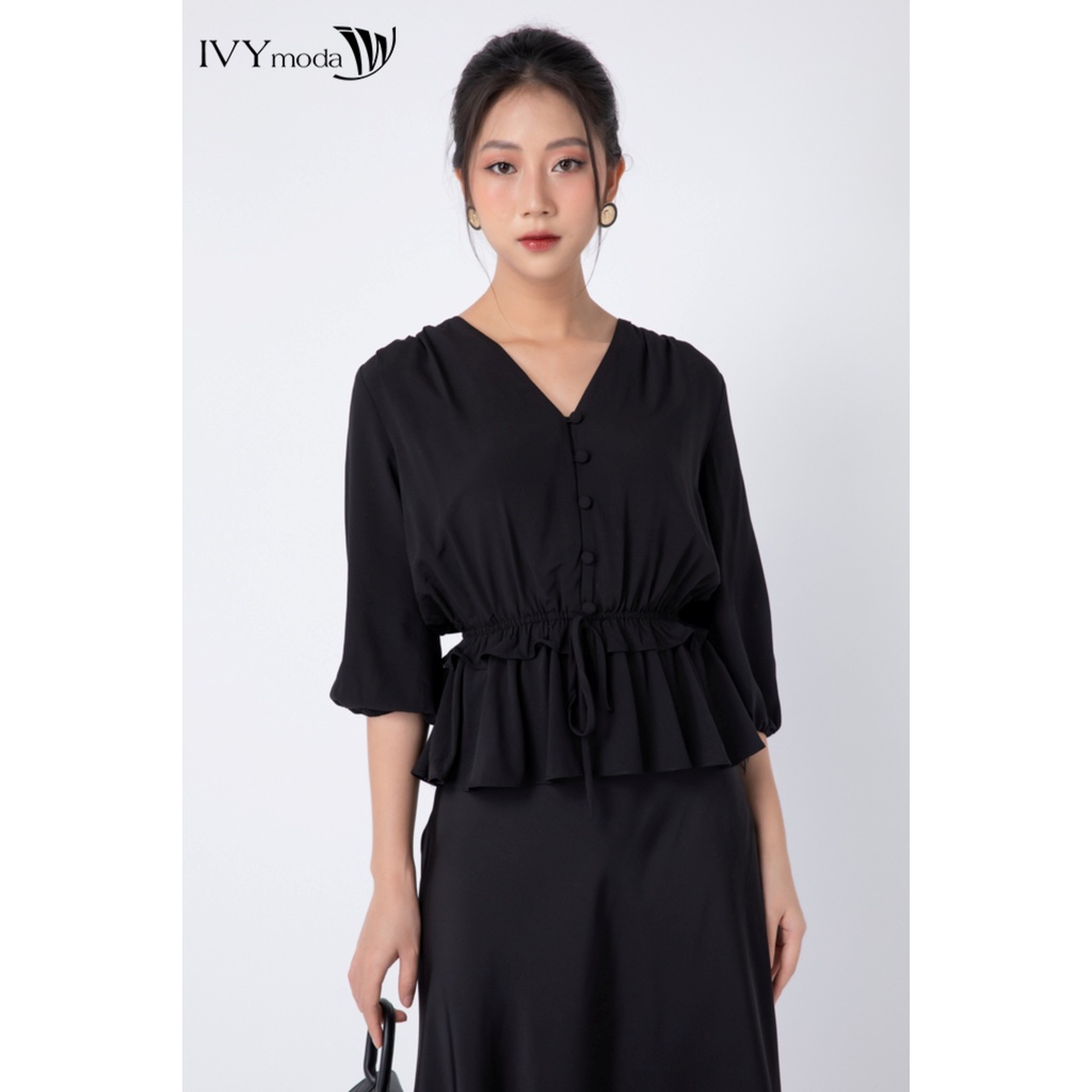 Áo peplum nữ khuy bọc vải IVY moda MS 17T0075