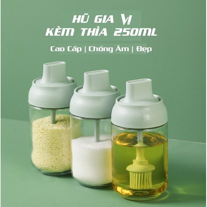 Hũ Thủy Tinh Đựng Gia Vị, Lọ Đựng Gia Vị, Dầu Ăn, Mật Ong Xanh Lá 250ml Chống Nước, Ẩm Mốc, Côn Trùng