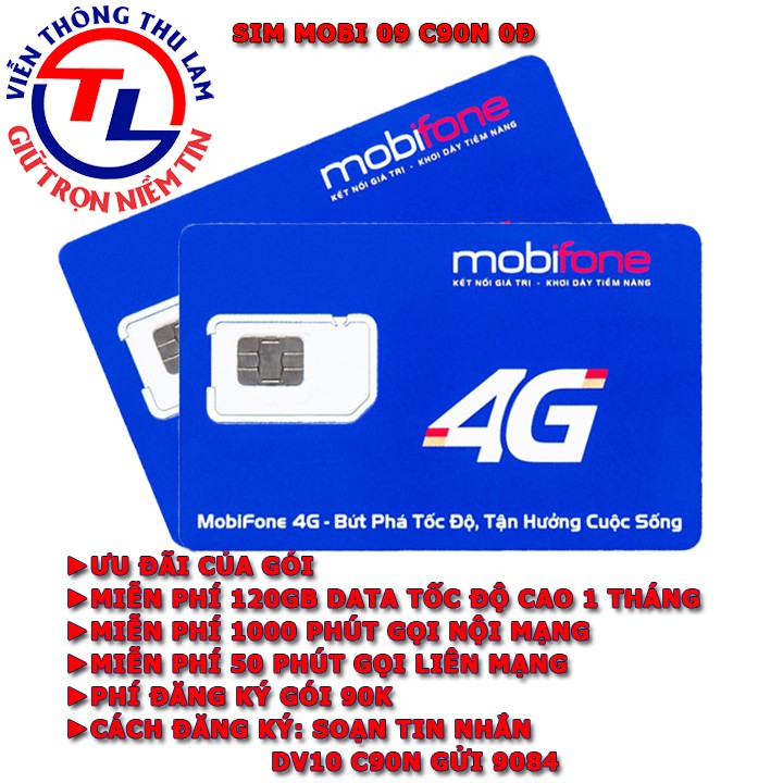 Sim 4G Mobifone C90N (0đ) - 4GB/NGÀY - 120GB DATA TỐC ĐỘ CAO - MIỄN PHÍ GỌI