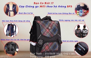 (Hãng miti) Cặp chống gù cho bé trai cấp 1