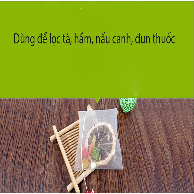 Túi lọc trà, thảo dược có dây nhúng Gấp Miệng, chất liệu loại Lưới an toàn, lọc thảo dược trà, 100 túi/sp - HVL TEA