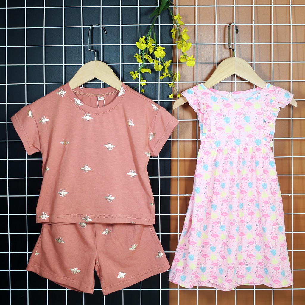 Combo váy đầm và bộ đồ cộc bé gái 1 tuổi - 6 tuổi /9 - 23kg, Cotton, tiêu chuẩn xuất khẩu,EGE VÒUE, họa tiết phong phú