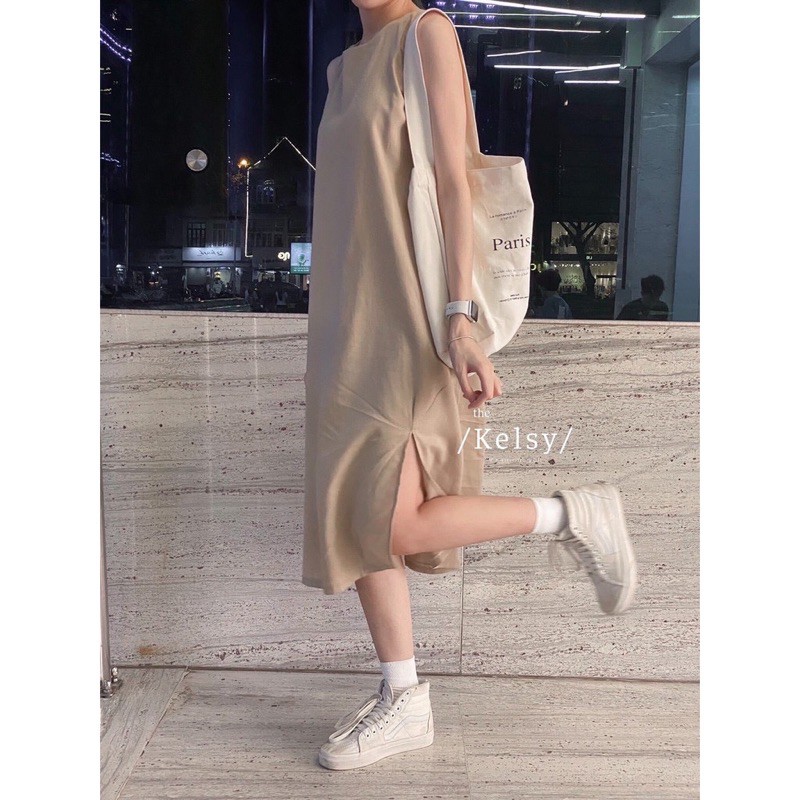 Vây xuông 3 lỗ xẻ đùi chất thô đũi
