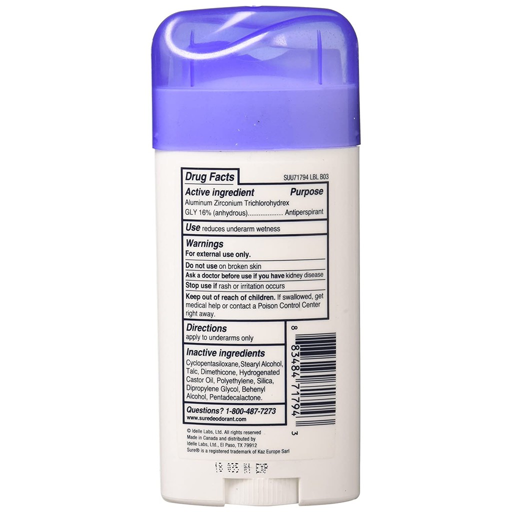 Lăn sáp khử mùi unisex không mùi Sure Invisible Solid Deodorant Unscented 73g (Mỹ)