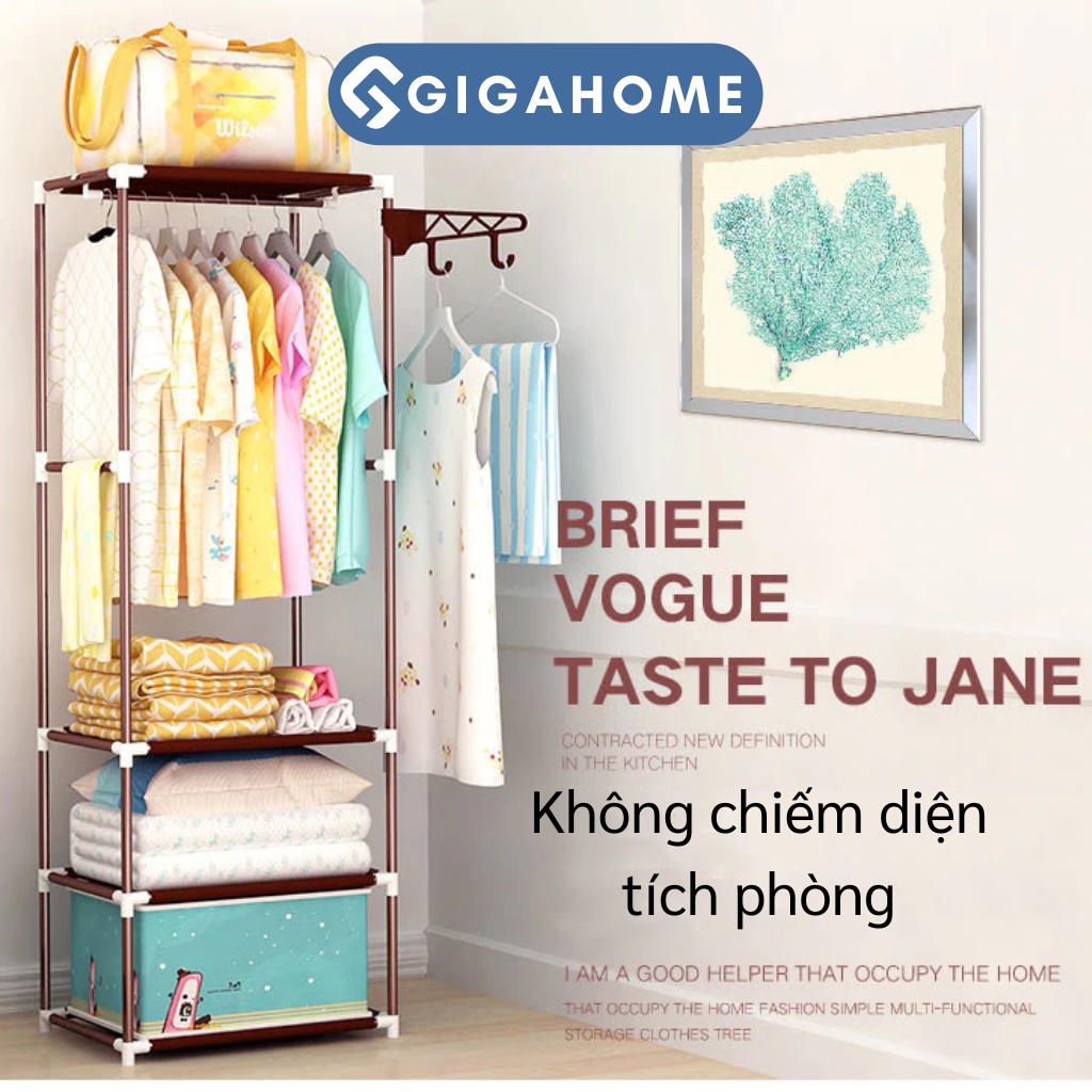 Kệ Treo Quần Áo Chữ H 4 Tầng 3 Ngăn GIGAHOME Loại Lớn Có Móc Treo Bên Cạnh 9571