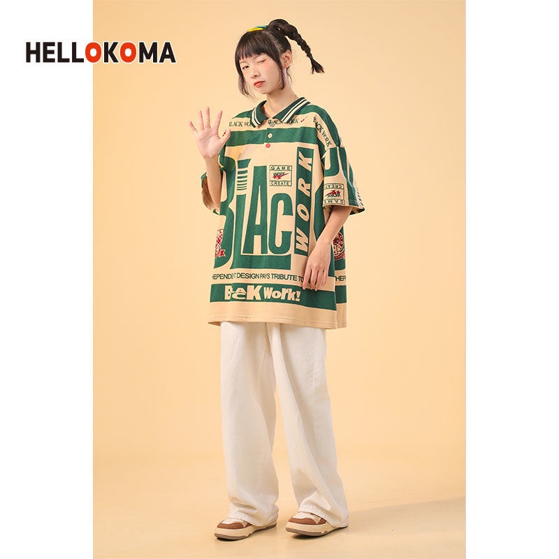 Áo polo Ngắn Tay In Chữ Over Phong Cách Hip Hop Mỹ Cho Nam