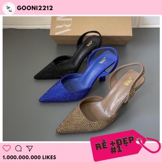 Giày cao gót mũi nhọn Zara xuất dư cao 7cm, giày slingback lấp lánh thời trang cho nữ full box đầy đủ tem mác