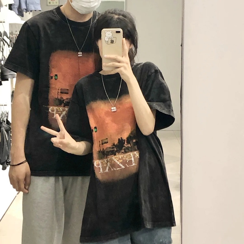 IELGY Áo thun vải cotton dáng rộng tay ngắn phong cách retro thời trang cho nữ