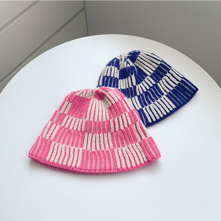 Mũ Bucket Len Dệt Kim Kẻ Sọc Phong Cách Thời Trang Thu Đông Hàn Quốc