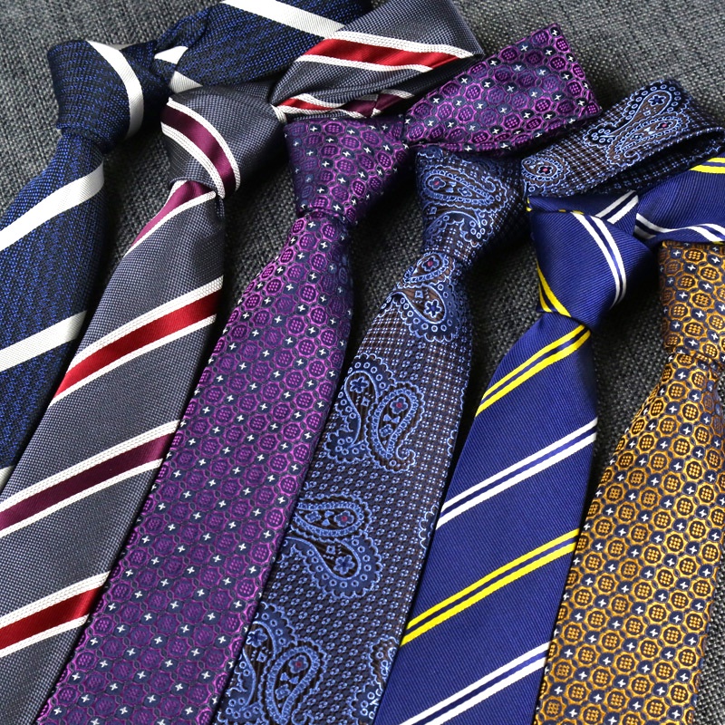 Cà Vạt Lụa Ôm Dáng Họa Tiết Chấm Bi / Kẻ Sọc / Chấm Bi 6CM Chất Lượng Cao Cho Chú Rể