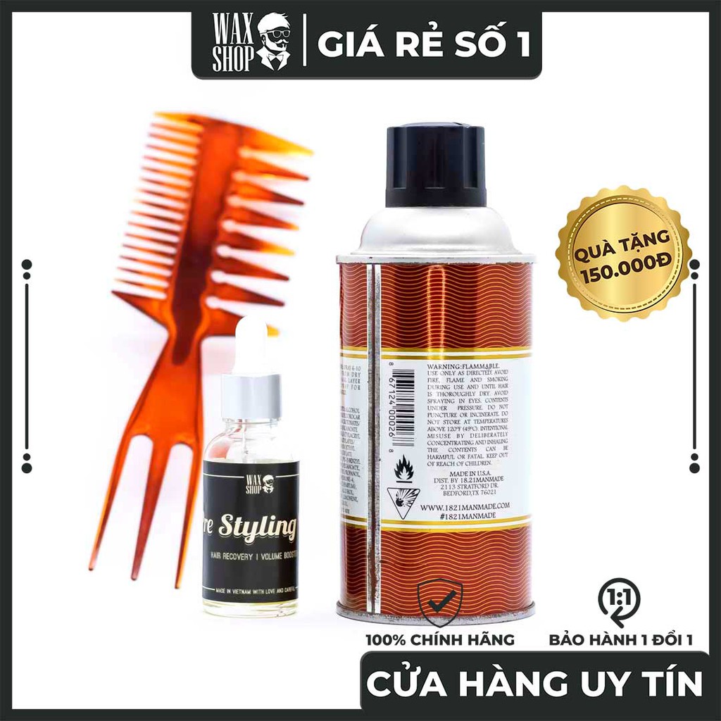 1821 Man Made Premium Hairspray⚡[Chính Hãng]⚡ Cố Định From Tóc Sau Khi Vuốt Sáp , Tặng Kèm Pre-Styling Oil + Lược Sấy