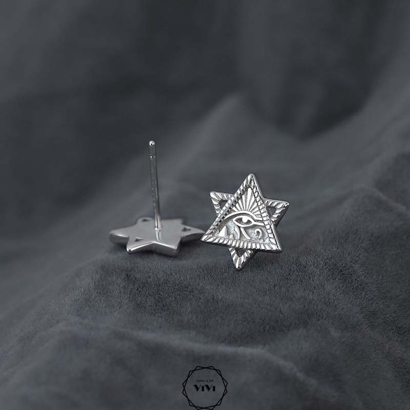 Bông tai bạc nam tam giác kép Hypno – khuyên tai bạc ViVi_Gift