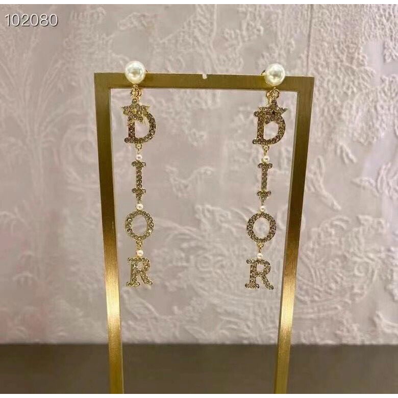 Bông Tai Đính Đá In Chữ Logo Dior Thời Trang 2020
