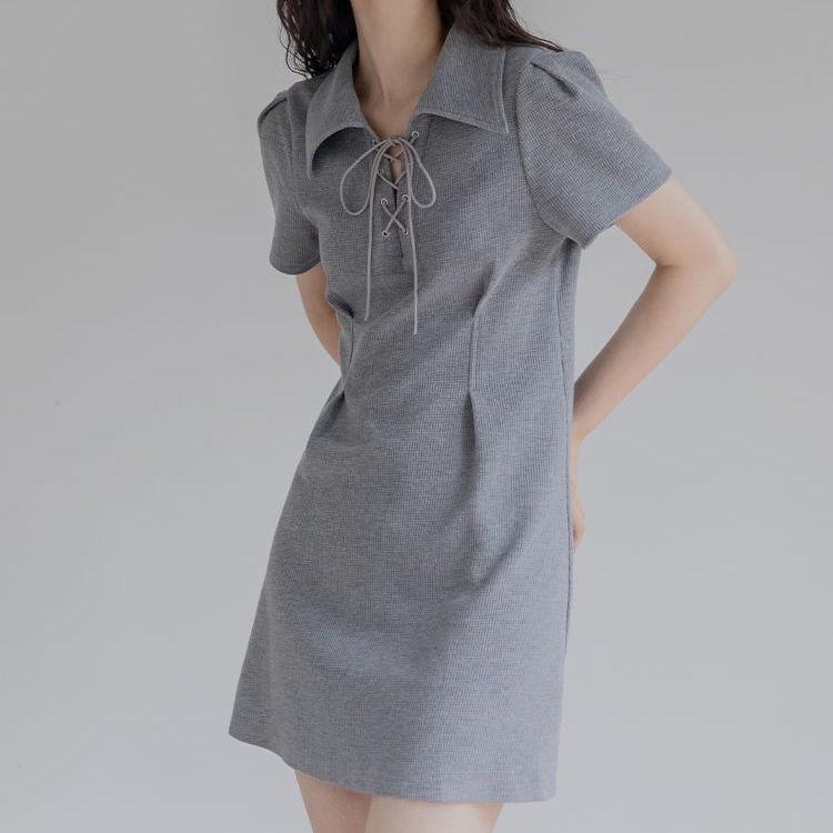 Đầm Cổ polo Dáng Chữ a Cột Dây Eo Màu Xanh Lá Thời Trang Mùa Hè Xinh Xắn Cho Nữ