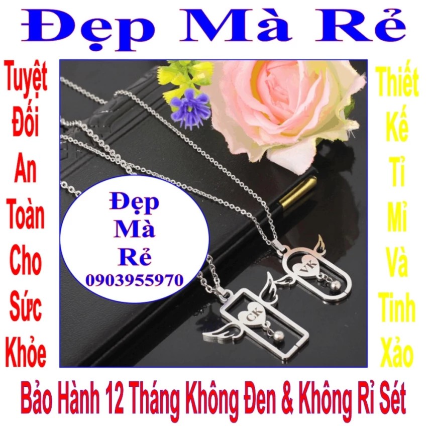 Vòng cổ cặp hình đôi cánh thiên thần khắc chữ VK/ CK - Giá bán trên là 1 cặp = 2 sợi như hình