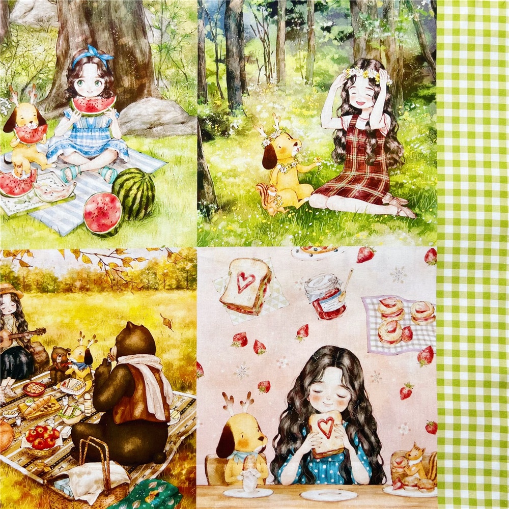 Vải 100% Cotton Họa Tiết Cô Gái Dễ Thương Dùng Để May Đồ Thủ Công