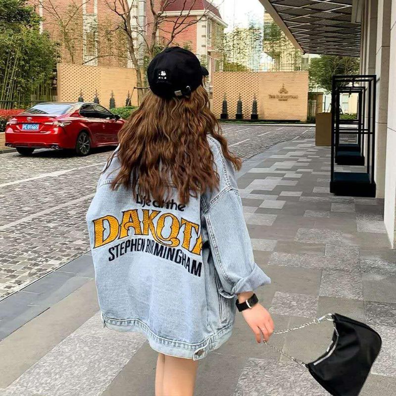 Áo khoác bò màu xanh khói DAKOTA cho nữ, order taobao ngắn ngày mặc đôi, mặc đơn đều oke size S M L XL