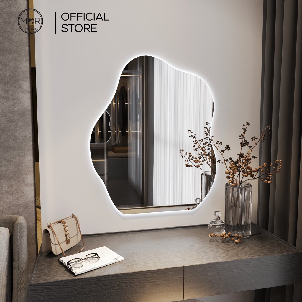 Gương Decor Hình Hạt Đậu Bàn Trang Điểm Cao Cấp MOR MIRROR Kích Thước 70x85cm Đầy Đủ Phụ Kiện