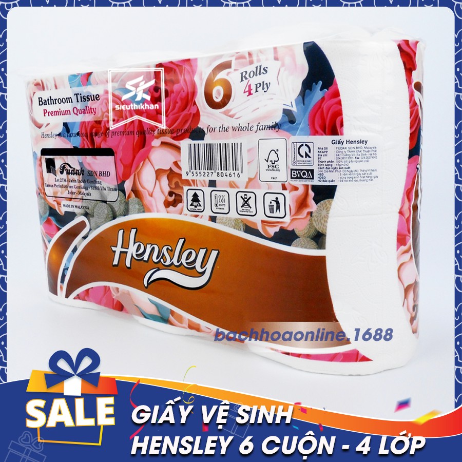 Giấy vệ sinh Hensley 4 lớp lốc 6 cuộn (hàng chuẩn công ty)