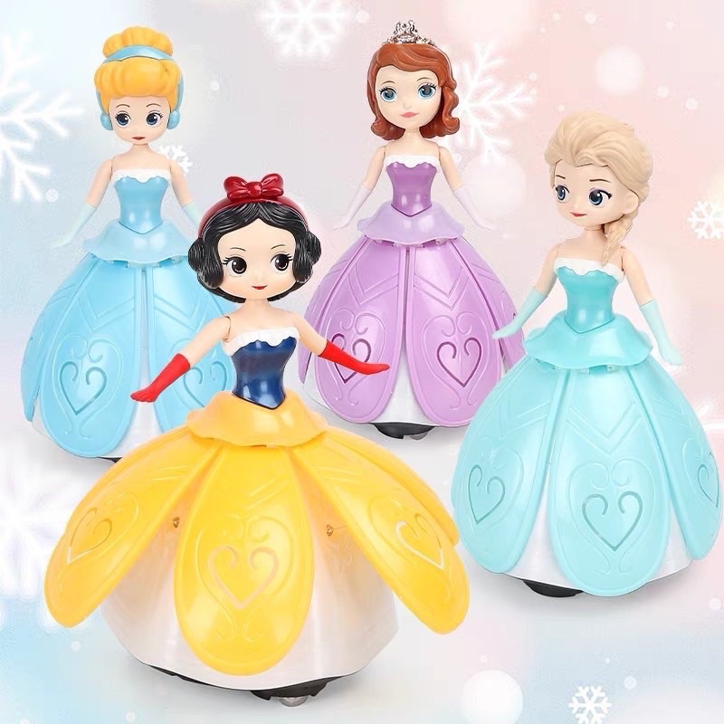 Đồ chơi búp bê công chúa Elsa, Bạch Tuyết, Lọ Lem, Sophia nhảy múa xoay tròn phát nhạc có đèn, Lồng đèn trung thu