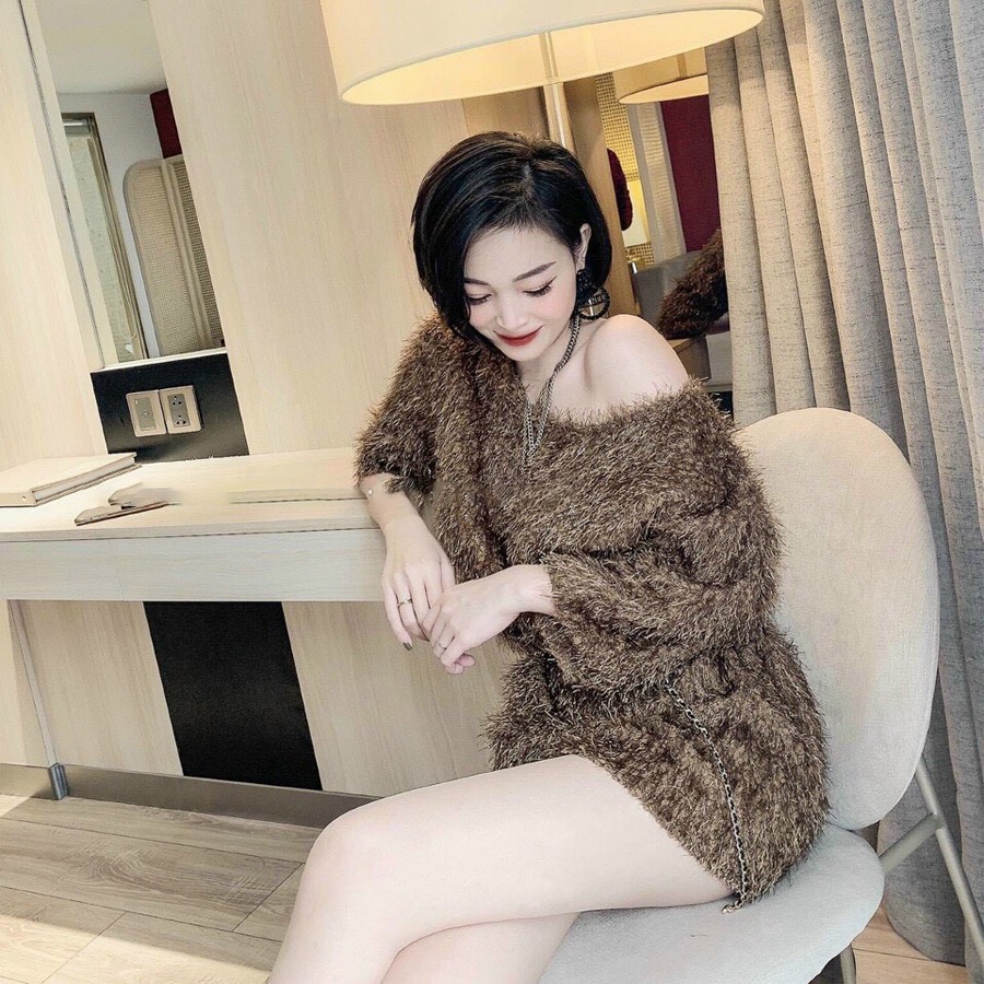 Váy Lông Nữ Cổ Tròn TEMA - Váy Nữ Tay Dài Lông Tua Rua Kèm Belt | BigBuy360 - bigbuy360.vn