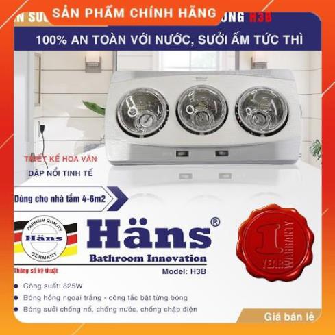 [Hỏa tốc 1 giờ] [FreeShip] Đèn sưởi 3 bóng HANS H3B - Hàng chính hãng - Bảo hành 36 tháng