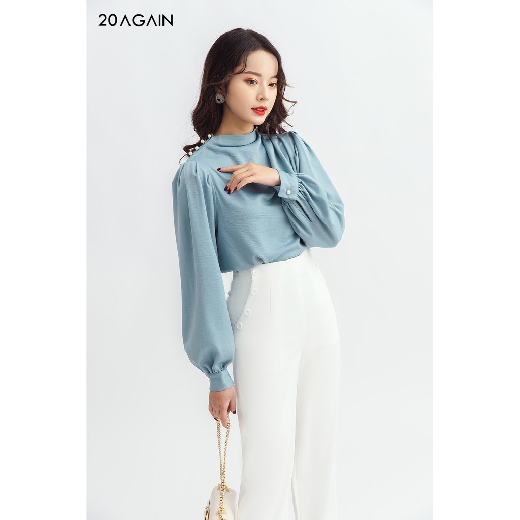 Áo sơ mi nữ dài tay cổ đổ 20AGAIN, thiết kế tay bồng ASA1109
