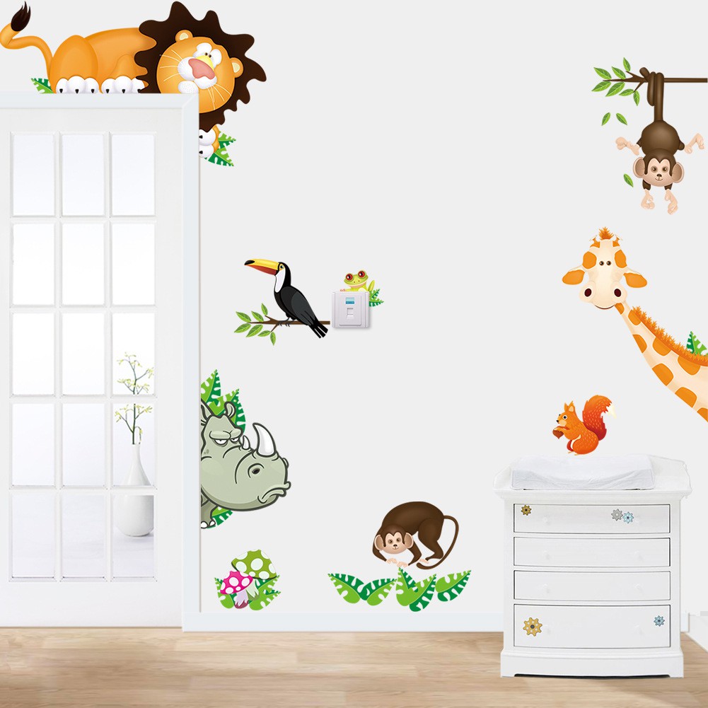 Decal dán tường hình động vật đáng yêu cho bé, tranh trang trí decor phòng nhiều mẫu lựa chọn - Mẫu 1