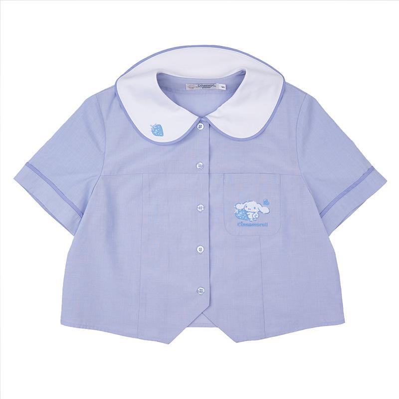 Áo sơ mi có cổ đồng phục Daimaru mùa hè in hình chú cún màu xanh dương cho bé gái