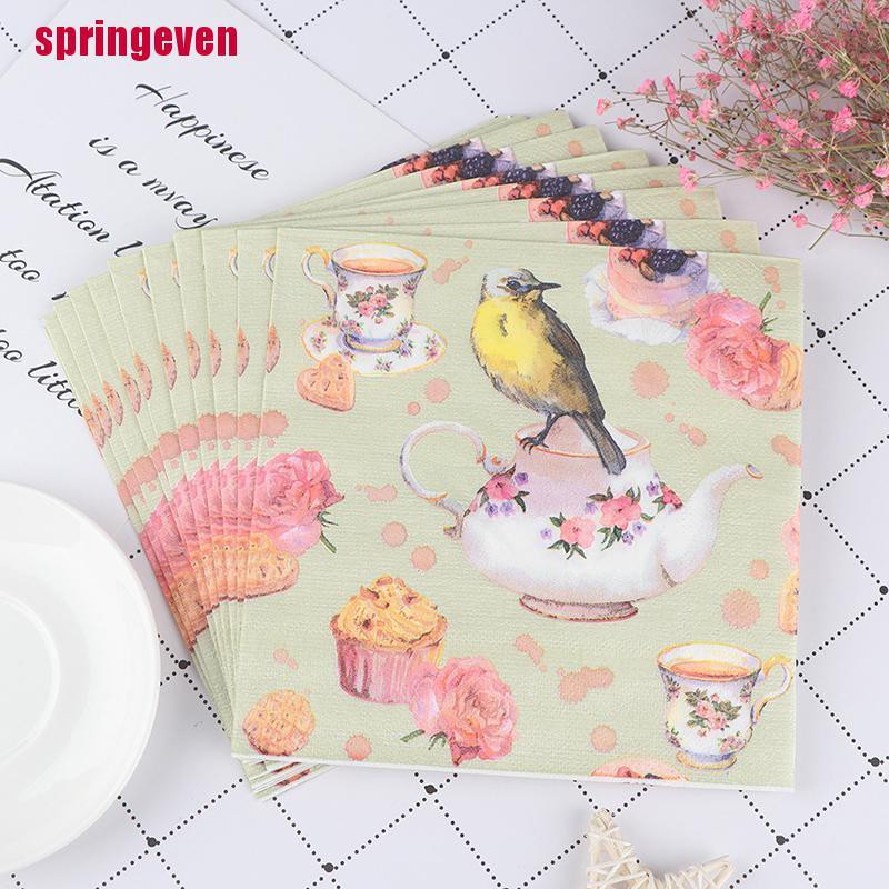 Bộ 20 Khăn Giấy In Họa Tiết Hoa Và Chim Dùng Trang Trí Tiệc Cưới / Giáng Sinh
