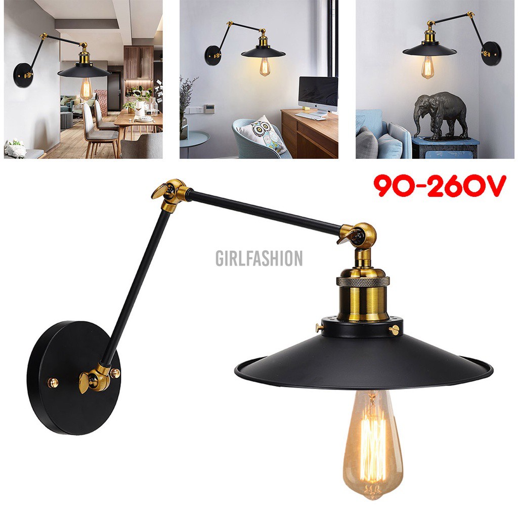 Loft Industrial Wall Lamps Vintage Bedside Wall Light Metal Lampshade for E26 Edison Bulbs