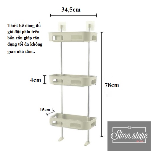 Kệ nhà tắm 3 tầng đa năng, Kệ để đồ nhà bếp, nhà vệ sinh toilet 3 ngăn dán tường, tiết kiệm không gian. SD1-KNT-3T