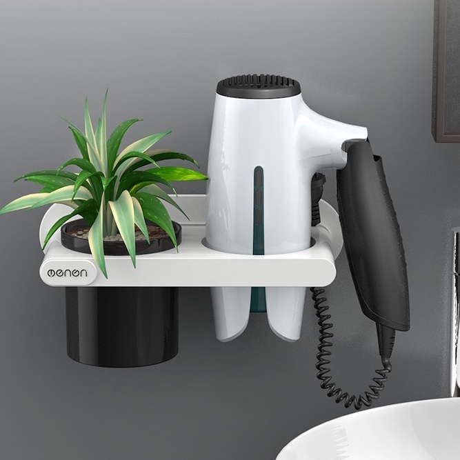 Giá Treo Máy Sấy Tóc ONEON Kèm Cốc Để Đồ Nhà Tắm - Tặng Kèm Miếng Dán Tường