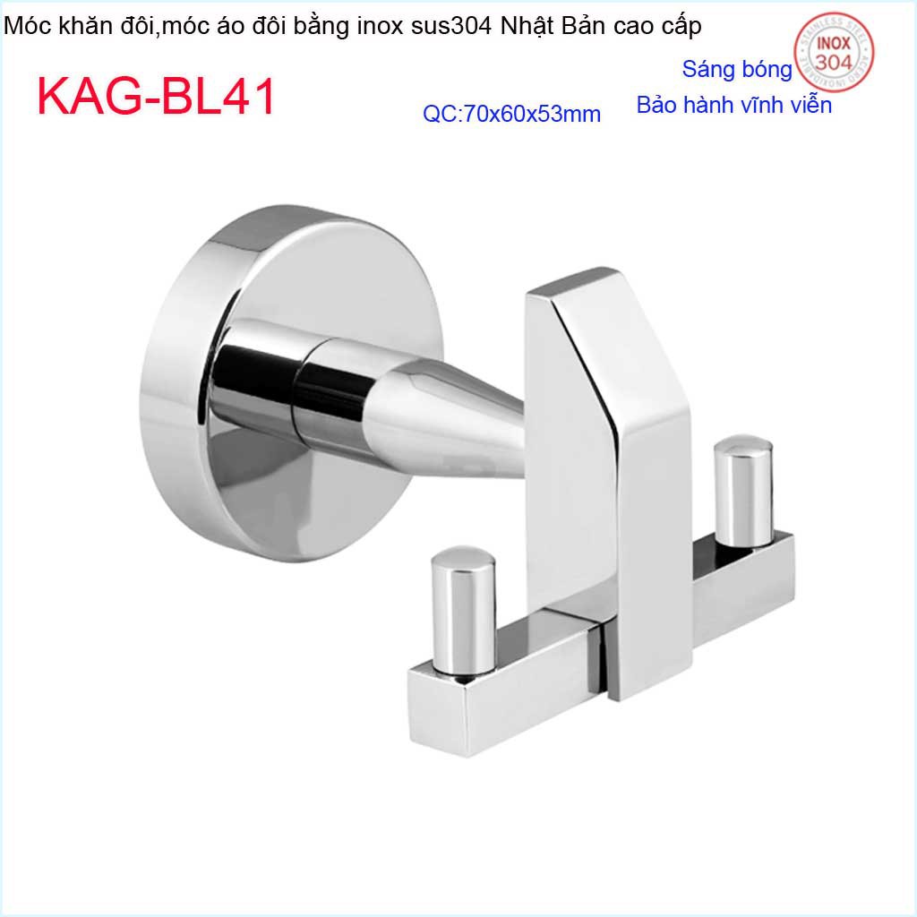 Móc khăn 2, Phụ kiện phòng tắm cao cấp Kace,móc áo đôi inox 304 Nhật Bản KAG-BL41